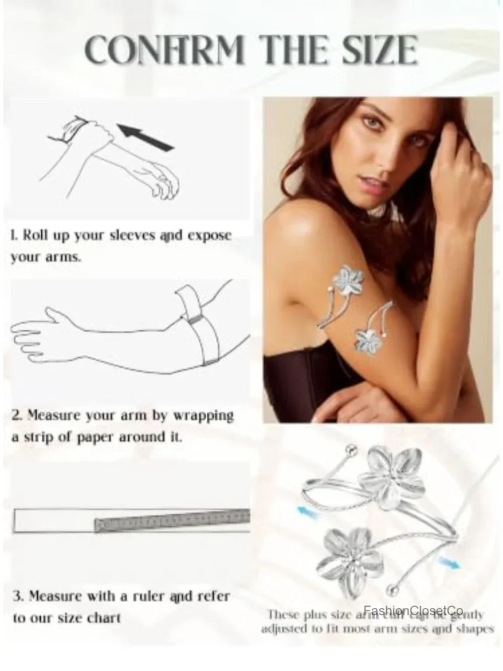 3Pcs Arm Jewelry Upper Arm Bracelet Gold Silver Arm Cuff Flower Coil Adjustable